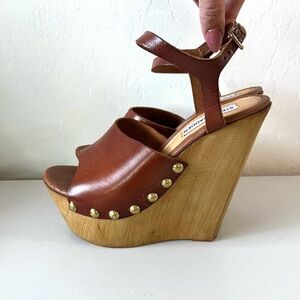 Steve Madden Leather Wooden Platform Wedge Size 6